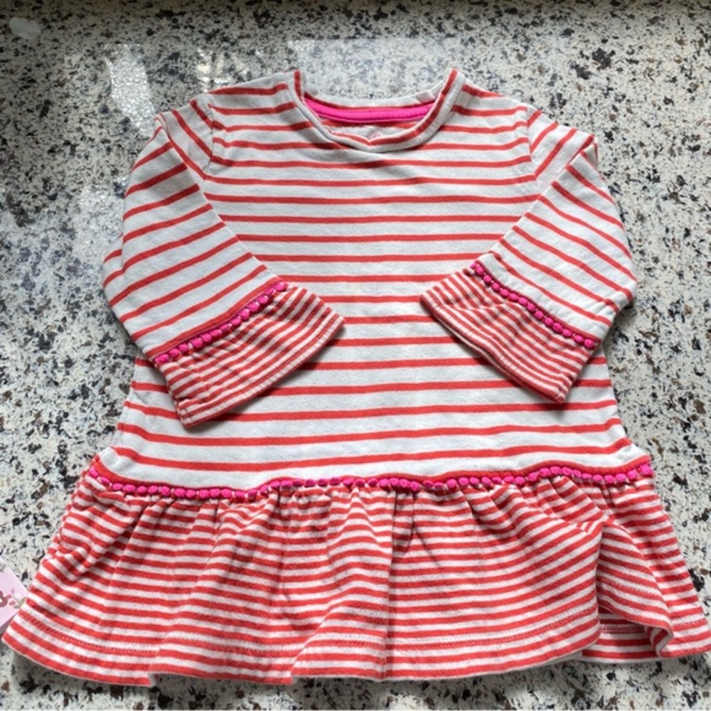 MINI BODEN Tunic Dress Orange Stripe Pink Trim 4-5Y